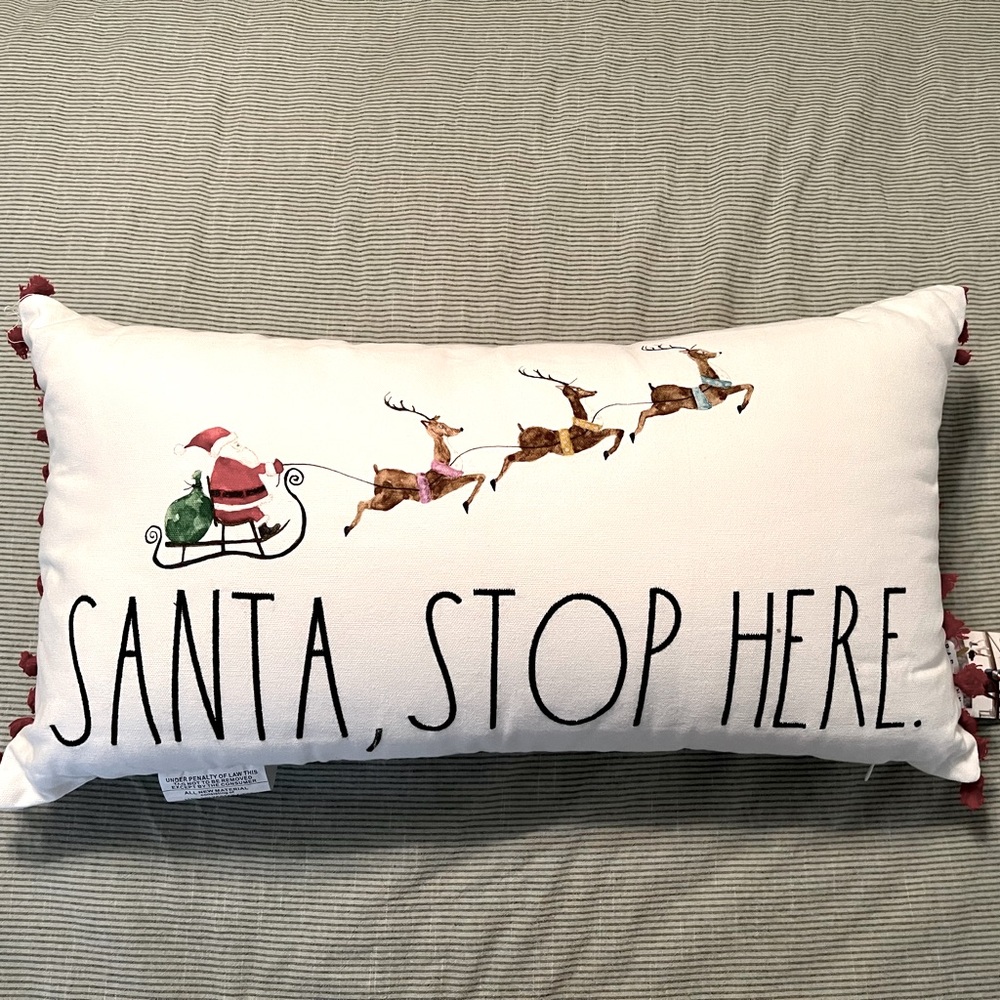 Rae Dunn Santa Stop Here Pillow